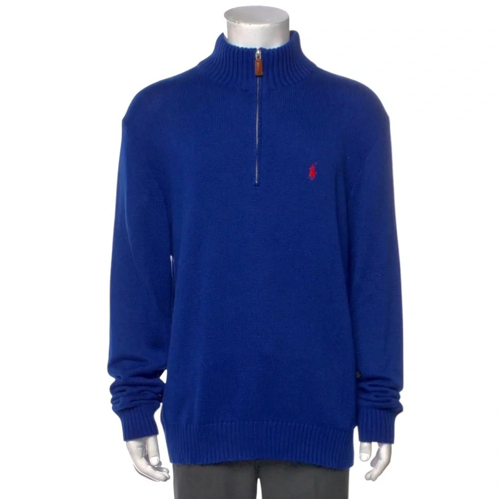 POLO RALPH LAUREN Men’s Blue Cotton 1/4 Zip Long Sleeve Pony Pullover Sweater L